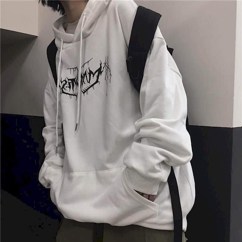 Gothic Streetwear Hoodies Mannen Ins Stijl Herfst Winter Lightning Print Losse Plus Fleece Hooded Sweatshirt - CozyLooter