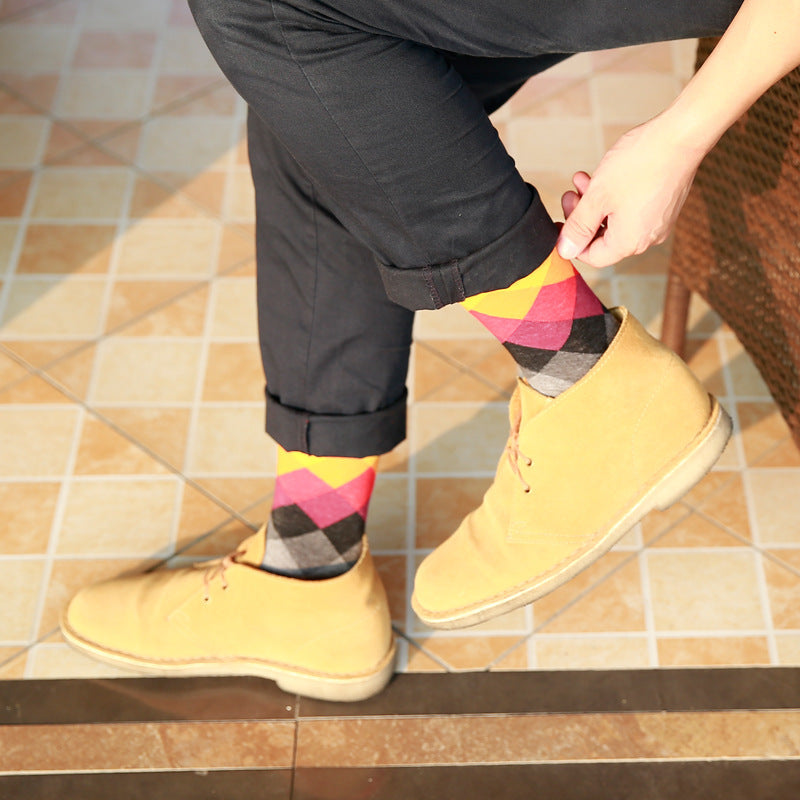 Colored diamond men's socks men's cotton socks long socks - CozyLooter