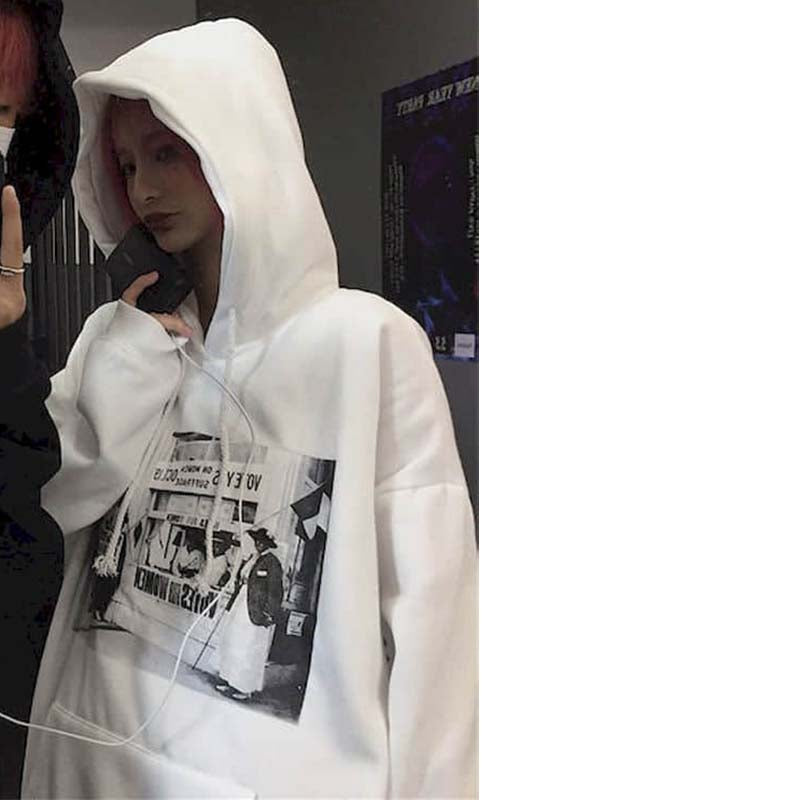 Gothic Streetwear Hoodies Mannen Ins Stijl Herfst Winter Lightning Print Losse Plus Fleece Hooded Sweatshirt - CozyLooter