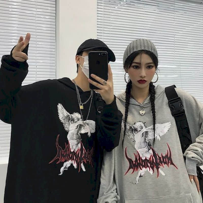 Gothic Streetwear Hoodies Mannen Ins Stijl Herfst Winter Lightning Print Losse Plus Fleece Hooded Sweatshirt - CozyLooter