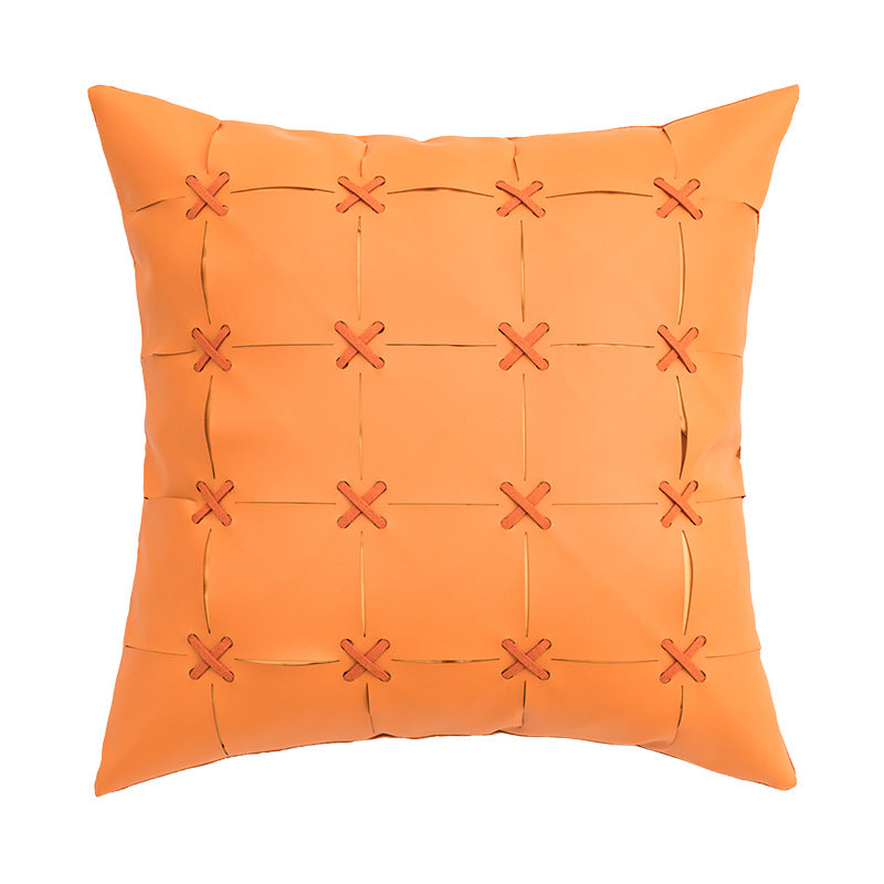 American Modern Pure Color PU Leather Hand-woven Pillow Cover - CozyLooter