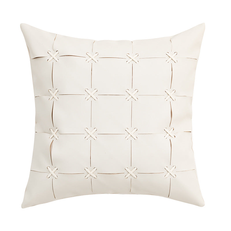 American Modern Pure Color PU Leather Hand-woven Pillow Cover - CozyLooter