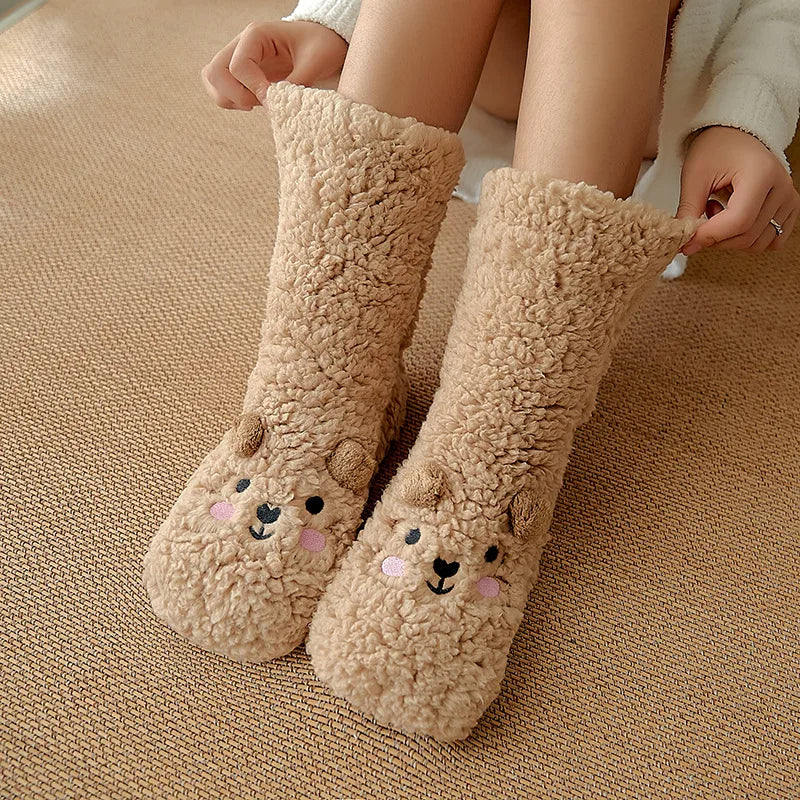 Cartoon Floor Winter Thick Polyester Fleece Fluffy Microfiber Women Fuzzy Socks Funny Fuzzy Dog Slipper Socks For Women Cute Fluffy Thick Warm Winter Socks Microfiber Soft Home Socks Christmas Gift - CozyLooter