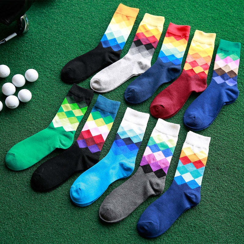 Colored diamond men's socks men's cotton socks long socks - CozyLooter