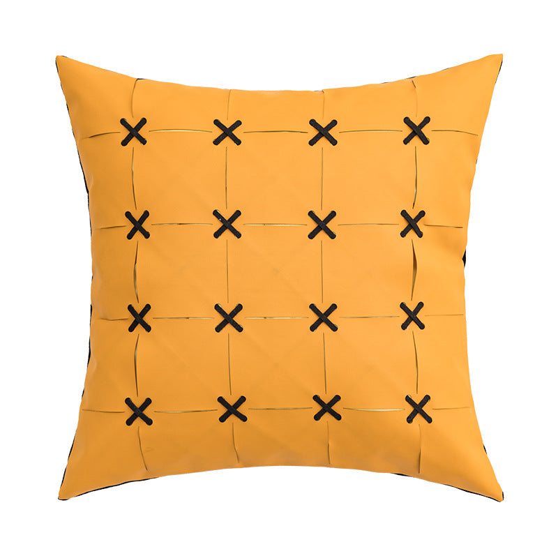 American Modern Pure Color PU Leather Hand-woven Pillow Cover - CozyLooter