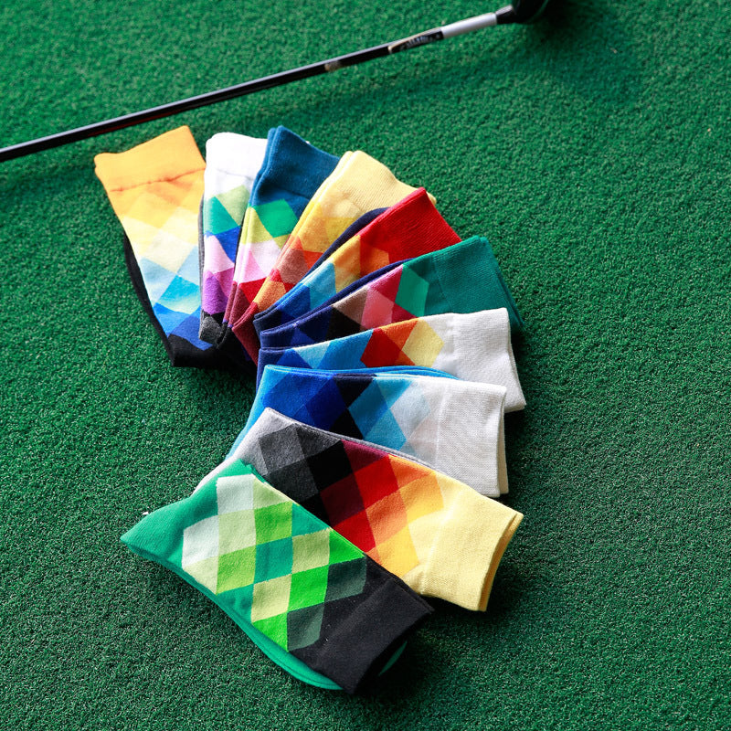 Colored diamond men's socks men's cotton socks long socks - CozyLooter
