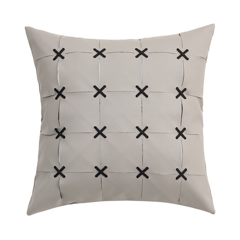 American Modern Pure Color PU Leather Hand-woven Pillow Cover - CozyLooter