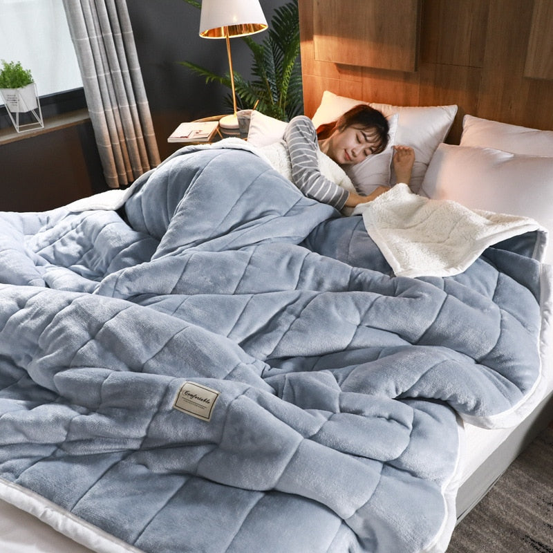 Fleece Blankets And Throws Thick Warm Winter Blankets Home Super Soft Duvet Luxury Solid Blankets On Twin Bedding - CozyLooter