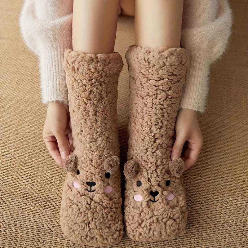 Cartoon Floor Winter Thick Polyester Fleece Fluffy Microfiber Women Fuzzy Socks Funny Fuzzy Dog Slipper Socks For Women Cute Fluffy Thick Warm Winter Socks Microfiber Soft Home Socks Christmas Gift - CozyLooter