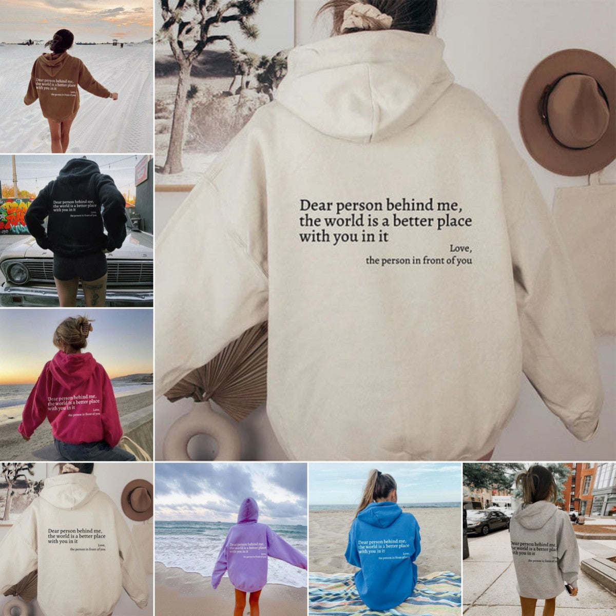 Dear Person Behind Me,the World Is A Better Place,with You In It,love,the Person In Front Of You,Women's Plush Letter Printed Kangaroo Pocket Drawstring Printed Hoodie Unisex Trendy Hoodies - CozyLooter