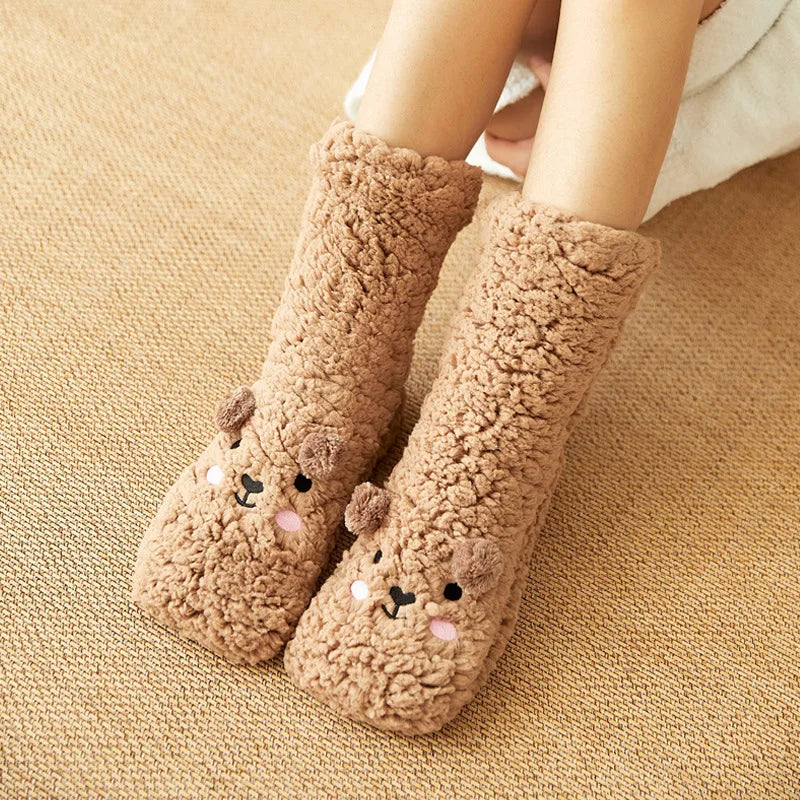Cartoon Floor Winter Thick Polyester Fleece Fluffy Microfiber Women Fuzzy Socks Funny Fuzzy Dog Slipper Socks For Women Cute Fluffy Thick Warm Winter Socks Microfiber Soft Home Socks Christmas Gift - CozyLooter