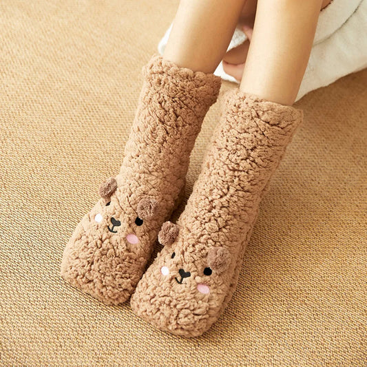 Cartoon Floor Winter Thick Polyester Fleece Fluffy Microfiber Women Fuzzy Socks Funny Fuzzy Dog Slipper Socks For Women Cute Fluffy Thick Warm Winter Socks Microfiber Soft Home Socks Christmas Gift - CozyLooter