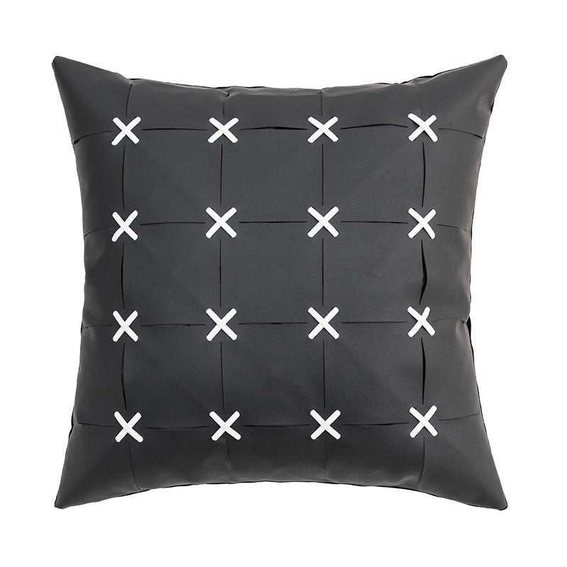 American Modern Pure Color PU Leather Hand-woven Pillow Cover - CozyLooter