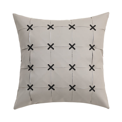 American Modern Pure Color PU Leather Hand-woven Pillow Cover - CozyLooter
