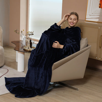 Warm Blanket Long Coral Fleece Blanket With Sleeves Coral Fleece Pocket Blanket  Winter Wash Flannel Blankets - CozyLooter