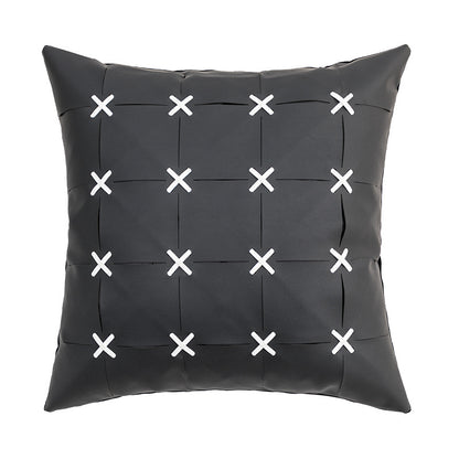 American Modern Pure Color PU Leather Hand-woven Pillow Cover - CozyLooter